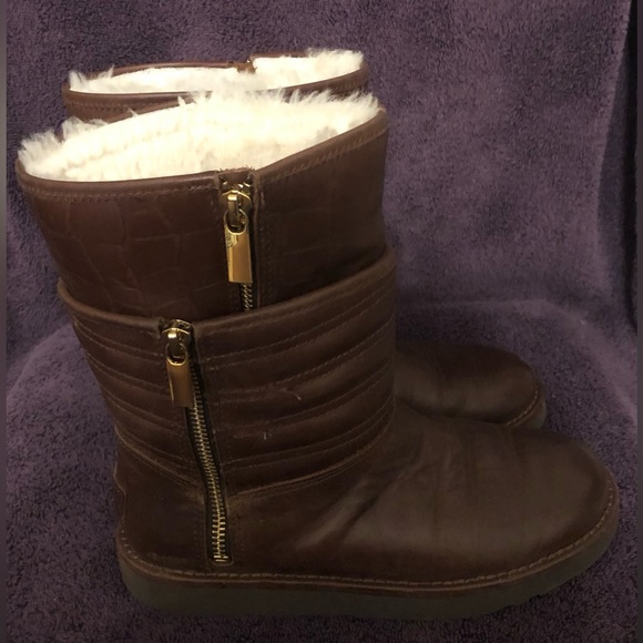 Ugg Aviva Stout Crocodile Embossed Leather Boots Size 5 - Picture 6 of 10